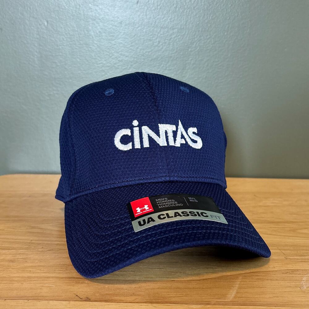 Under Armour Cintas UA Classic Fit Navy Blue White Fitted Hat Medium/Large